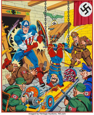 USA Comics #6 Cover Re-Creation Painting Captain America and Bucky Original Art (1982)