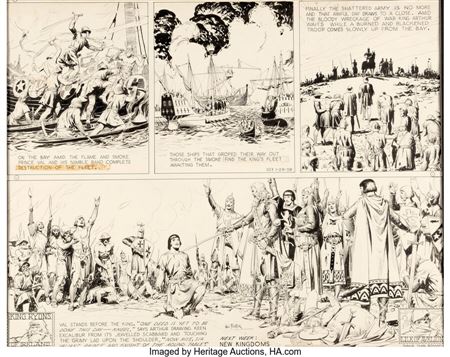 Prince Valiant #103 Partial Sunday Comic Strip Original Art dated 1-29-39 and Re-Creation of Missing Section (King Features Syndicate, 1939/c. 1980s)