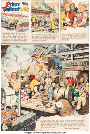 Prince Valiant Hand-Colored Sunday Comic Strip #1950 Original Art dated 6-23-50 (King Features Syndicate, 1974)