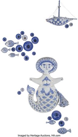 Little Mermaid with Fish and Boat by Bjorn Wiinblad - Auction record, sale price, and art valuation. Compare with similar artists and explore comparable artworks.