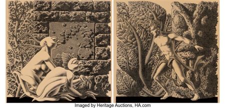 The Shadow Over Innsmouth, Weird Tales interior title illustration (in two parts), January 1942 by Hannes Vajn ('Hans") Bok - Auction record, sale price, and art valuation. Compare with similar artists and explore comparable artworks.