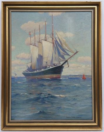Vintage Ship Portrait Marine Harbor Impressionist Seascape Nautical Sailboat Ocean Painting