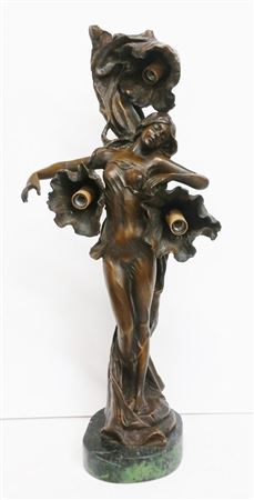 Art Nouveau Veiled Nude Dancer Lamp Statue Sculpture