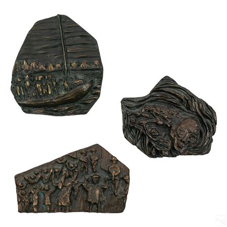 Group of three limited edition bronze sculptural plaques