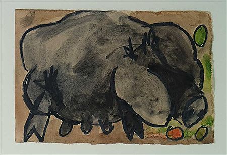 Black Sow Eating Apples by Sarah Hutton - Auction record, sale price, and art valuation. Compare with similar artists and explore comparable artworks.