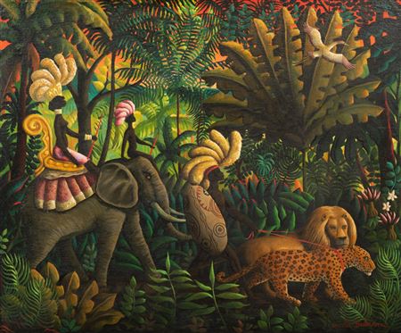 Entourage de la Reine, 1965 by Orville Bulman - Auction record, sale price, and art valuation. Compare with similar artists and explore comparable artworks.