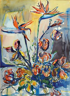 Still Life With Tulips And Strelitzia