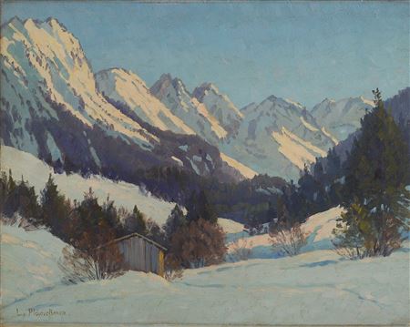 Verschneite Gebirgslandschaft mit Hütte by Lonny Von Planckner - Auction record, sale price, and art valuation. Compare with similar artists and explore comparable artworks.