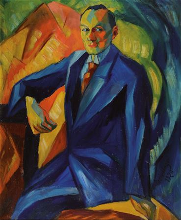Porträt eines Freundes in kühner Setzung der blauen Farben für den Anzug by Hans Breinlinger - Auction record, sale price, and art valuation. Compare with similar artists and explore comparable artworks.
