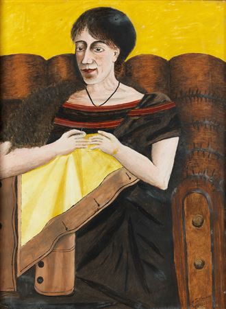 LADY ON LEATHER SOFA