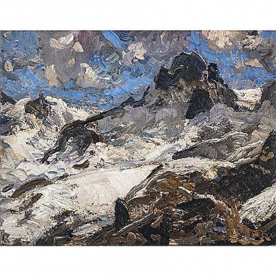 At noon on the glacier. Impasto paint.