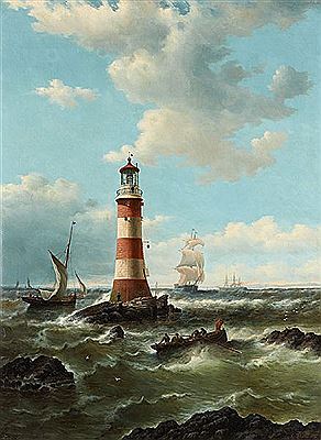 Trois-mâts approchant le phare.