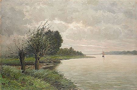 Barque de pêche à voile sur le cours d’eau.