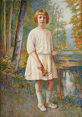 Young girl with a skipping rope on a park background