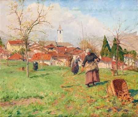 The sweepers of leaves, in the region of the lake of Como