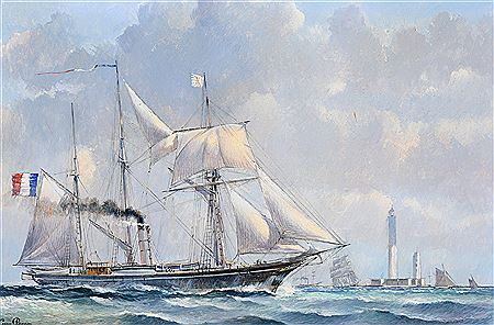 "La reine Hortense doublant le phare de Gatteville par vent d'Ouest"