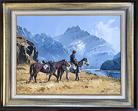 Musterer and Horses, Matukituki Valley, Mt Avalanche