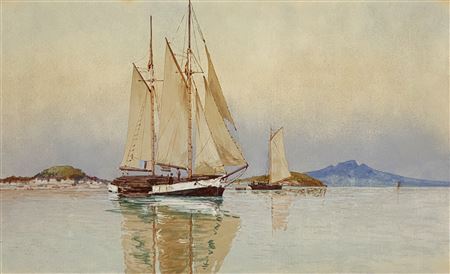 Unloading Timber, North Head and Rangitoto