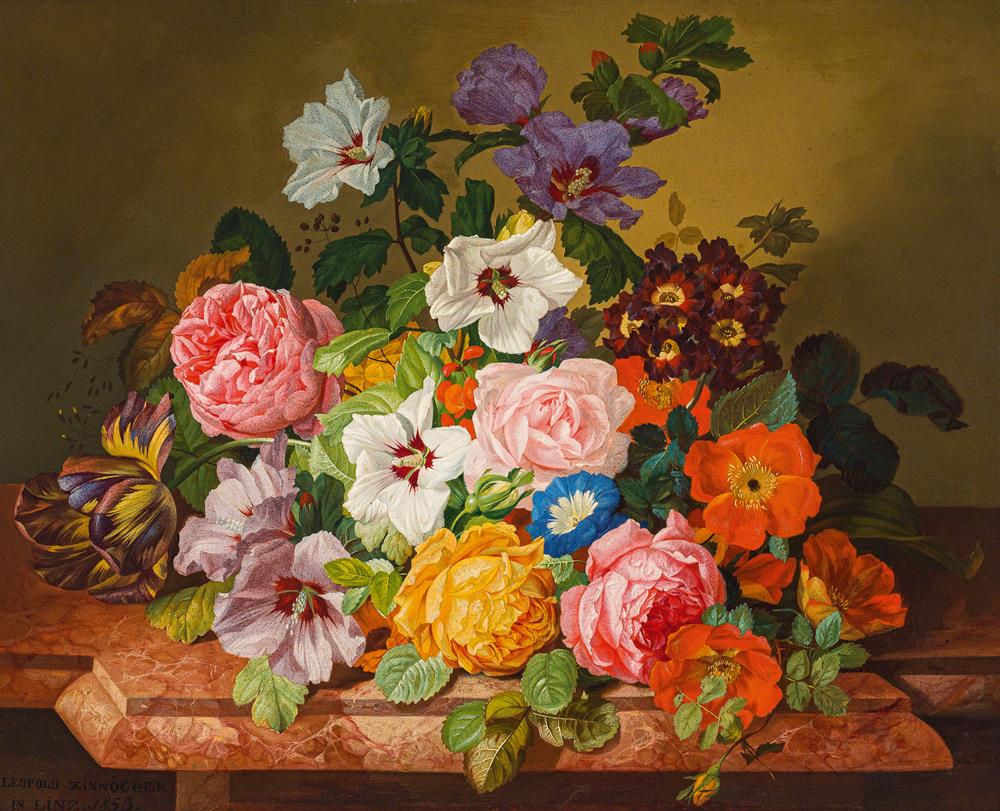 Flower still life with roses and tulips