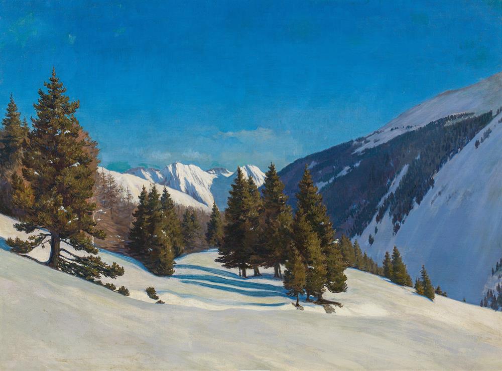 Winter in the Alps by Max Huenten - Auction record, sale price, and art valuation. Compare with similar artists and explore comparable artworks.