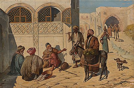 Scorcio del Cairo con figure e viandanti