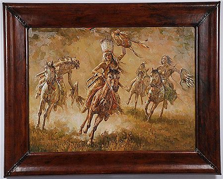 Horseback Indian warriors in costume