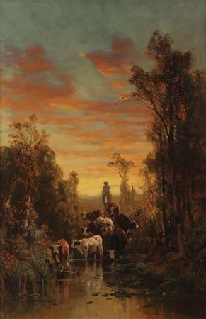 Herding Cattle at Dusk