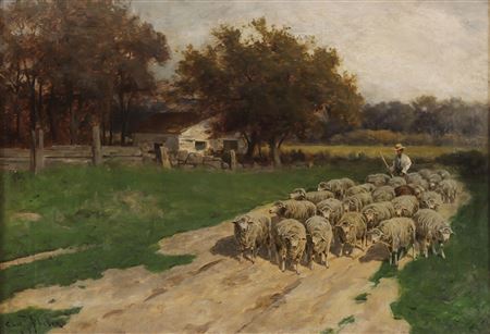 A Shepherd with his Sheep - 1891