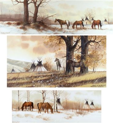 FORAGE, CAMPED ON THE BIG LOST, WINTER FORAGE (SET OF THREE) by Jeffrey Craven - Auction record, sale price, and art valuation. Compare with similar artists and explore comparable artworks.