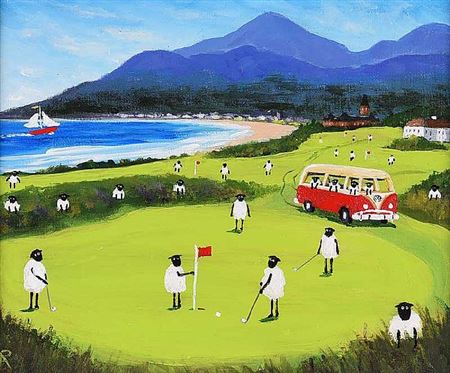 ANDY PATS WANDERING SHEEP ENJOYING A ROUND OF GOLF BY THE MOURNES by Andy Pat - Auction record, sale price, and art valuation. Compare with similar artists and explore comparable artworks.