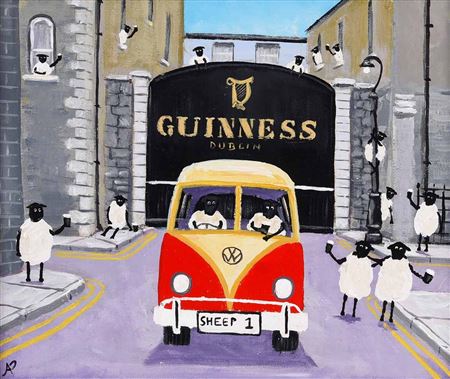ANDY PATS WANDERING SHEEP ON A BENDER AT THE GUINNESS FACTORY
