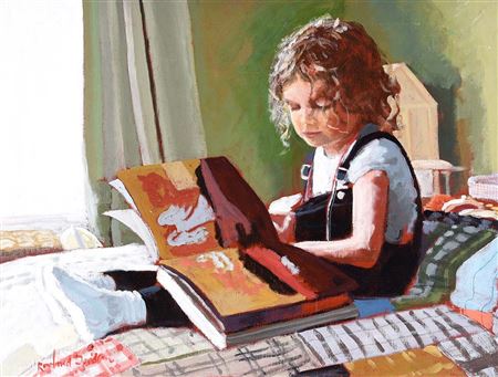 LITTLE GIRL ON A PATCHWORK QUILT