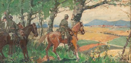 Soldaten beim Beobachten einer Stadt