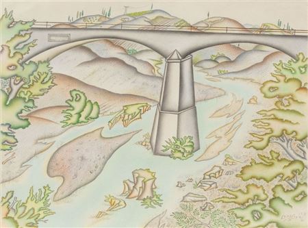 Flusslandschaft mit Brücke