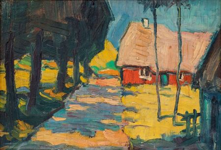 Weg mit rotem Haus