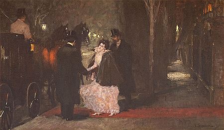 "Nach dem Balle. Abschied vor der Droschke"