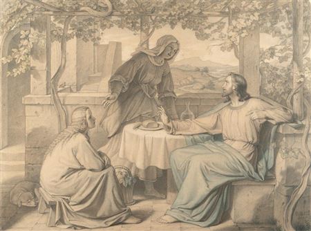 Christ in the house of Martha and Mary by Carl Gottlieb Peschel - Auction record, sale price, and art valuation. Compare with similar artists and explore comparable artworks.
