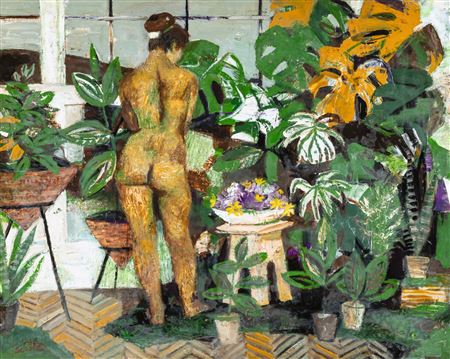 Woman Nude in th Studio among Ferns, 1960s by Erik Scholz - Auction record, sale price, and art valuation. Compare with similar artists and explore comparable artworks.