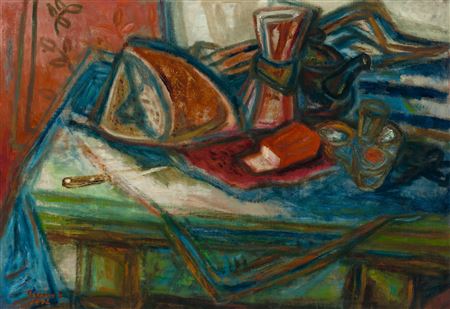 Table Still-Life (Bread and Salt), 1942 by Imre Amos - Auction record, sale price, and art valuation. Compare with similar artists and explore comparable artworks.