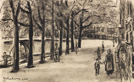 Gracht in Amsterdam mit Brücke, Um 1906.