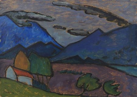 Mountain landscape with house , 1910
