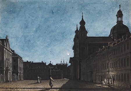 Der Mannheimer Theaterplatz bei Mondschein