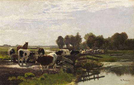 Weidetiere in Flusslandschaft by Hermann Baisch - Auction record, sale price, and art valuation. Compare with similar artists and explore comparable artworks.