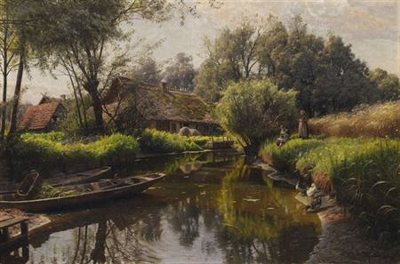 Sample artwork by Peder Mork Monsted (1859 - 1941), known for landscape, portrait and figure painting - View similar artists and auction records