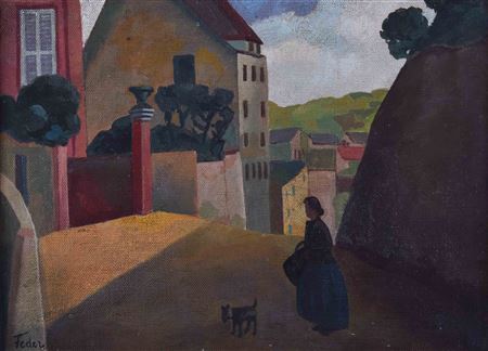 "French village with figurative staffage".