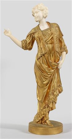 Art Nouveau statuette of a young lady in an elated pose