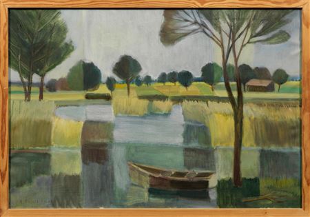 Sample artwork by Hermann Fischer-Roloff (1917 - 1988), known for whimisical, surreal figure and landscape painting - View similar artists and auction records