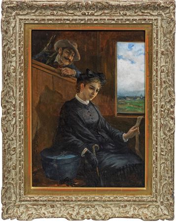 Junge Dame mit aufdringlichem Herrn im Zugabteil by Joseph Emmanuel van den Bussche - Auction record, sale price, and art valuation. Compare with similar artists and explore comparable artworks.