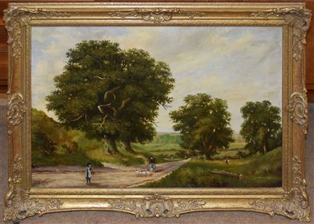 COUNTRY LANDSCAPE WITH FIGURES IN A LANE