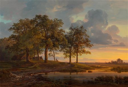 Nordic landscape at sunset.